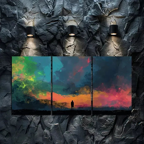 3pcs A Lone Figure Stands on The Edge On a Field Canvas Framed 60x90cm - High Quality Print 100% Australian Made Wall Canvas Ready to Hang