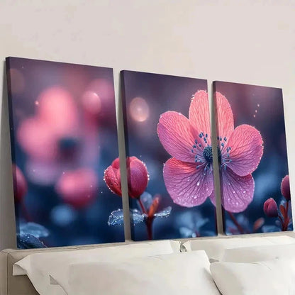 3pcs Pink Adonis Amurensis Floral ER Wall Art Set Canvas Framed 60x90cm - High Quality Print 100% Australian Made Wall Canvas Ready to Hang