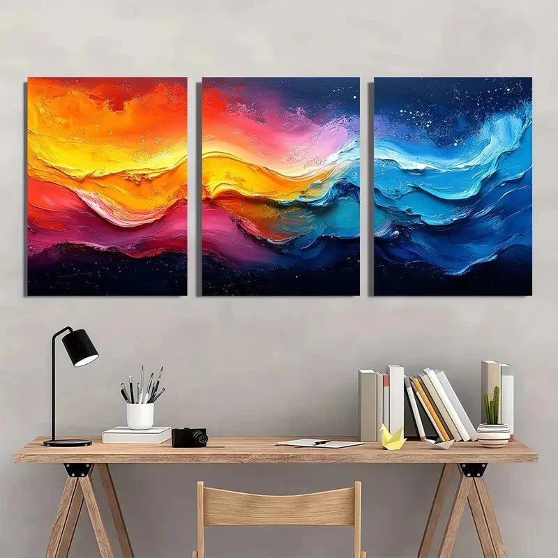 3pcs Colorful Abstract Painting Original Acrylic Metal Print Ready to Hang Art