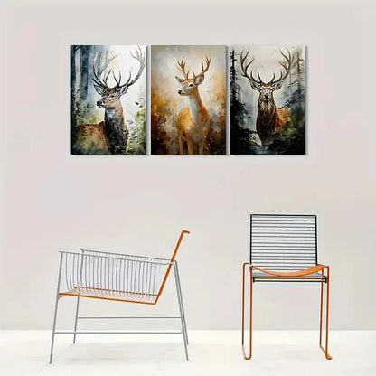 3pcs Forest Wildlife Beautiful Deer Metal Print Ready to Hang Art