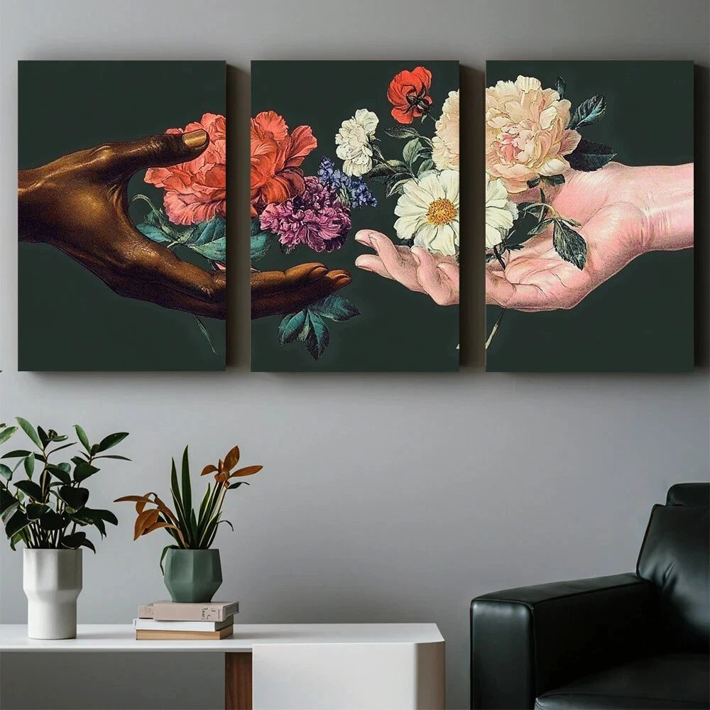 3pcs Floral Elegant Hand-Painted Flowers Metal Print Ready to Hang Art