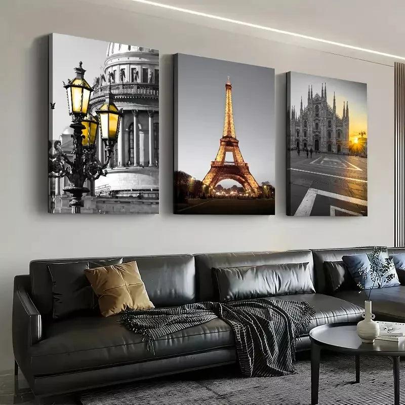 3pcs Black And White Architectural Photography Wall Art Set Canvas Framed 50x70cm - High Quality Print 100% Australian Made Wall Canvas Ready to Hang - Bella Home Decor