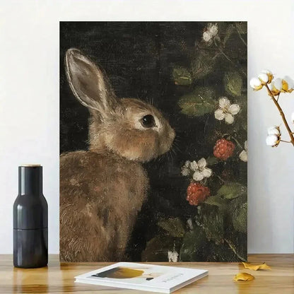 Vintage Rabbit Farmhouse Painting 40x60cm Metal Print Ready to Hang