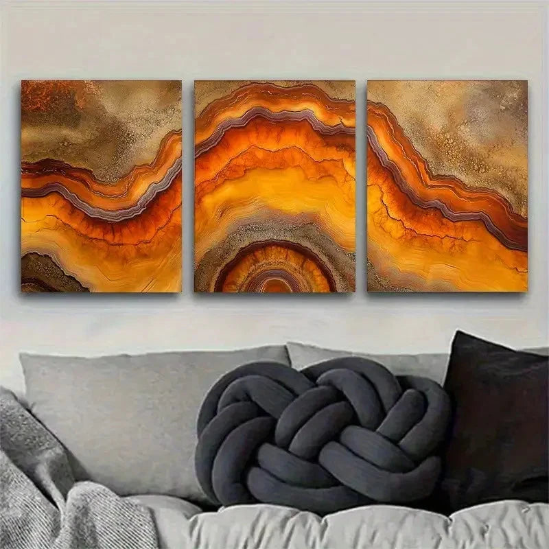 3pcs Abstract Golden Brown Earth Texture Print Metal Print Ready to Hang Art