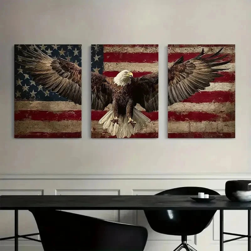 3pcs American Flag Eagle Flat Design Metal Print Ready to Hang Art