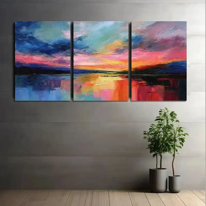 3pcs , Colorful Sky and Waves Landscape Painting Metal Print Ready to Hang Art
