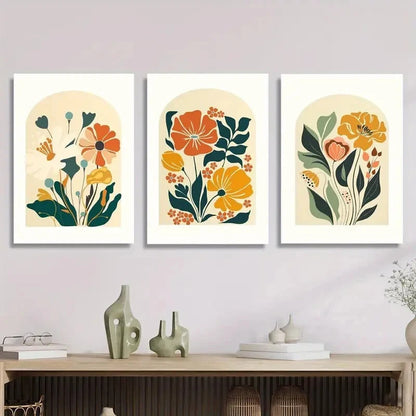 3pcs Abstract Yellow Floral Romantic Flower Metal Print Ready to Hang Art