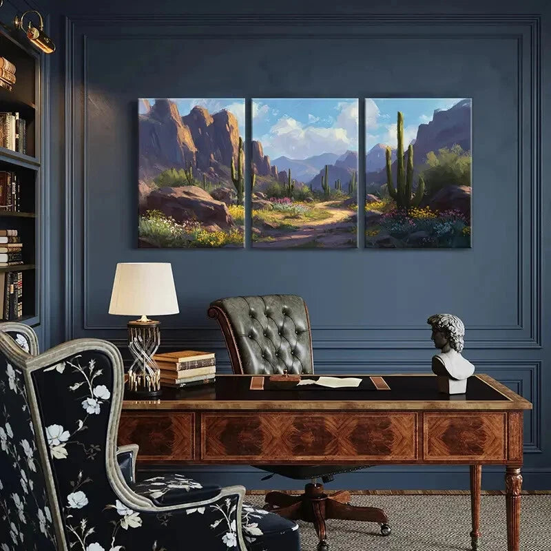 3pcs Desert Landscape Cactus Mountains Metal Print Ready to Hang Art