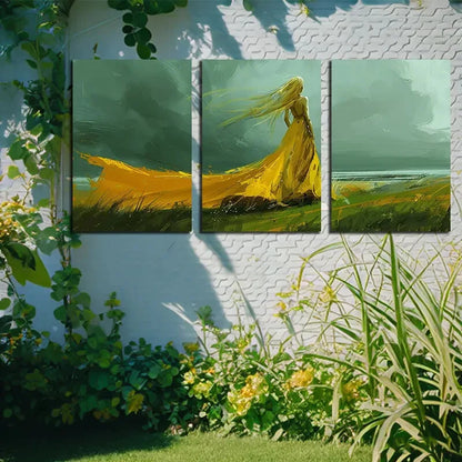 3pcs Yellow Skirt Woman Design Metal Print Ready to Hang Art