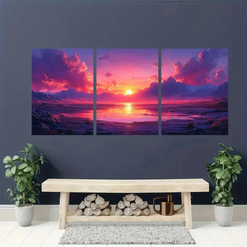 3pcs Vibrant Serene Mountain Landscape Scene Metal Print Ready to Hang Art