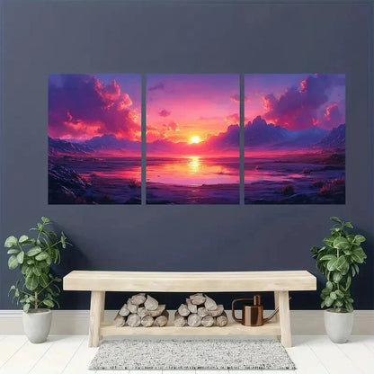3pcs Vibrant Serene Mountain Landscape Scene Metal Print Ready to Hang Art