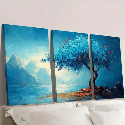 3pcs Modern Abstract Mountains and Water Wall Art Set Canvas Framed 40x60cm - High Quality Print 100% Australian Made Wall Canvas Ready to Hang