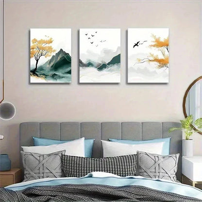 3pcs Serene Nature Scene With Yellow Wall Art Set Canvas Framed 60x90cm - High Quality Print 100% Australian Made Wall Canvas Ready to Hang