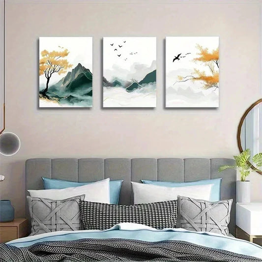 3pcs Serene Nature Scene With Yellow Wall Art Set Canvas Framed 60x90cm - High Quality Print 100% Australian Made Wall Canvas Ready to Hang