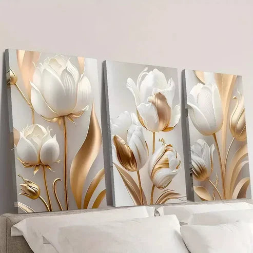 3pcs Modern Natural Scenery Tulip Flowers Wall Art Canvas Unframed - High Quality Print 100% Australian Made Wall Canvas
