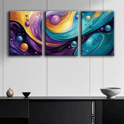 3pcs Spinning Acrylic Paint Design Metal Print Ready to Hang Art