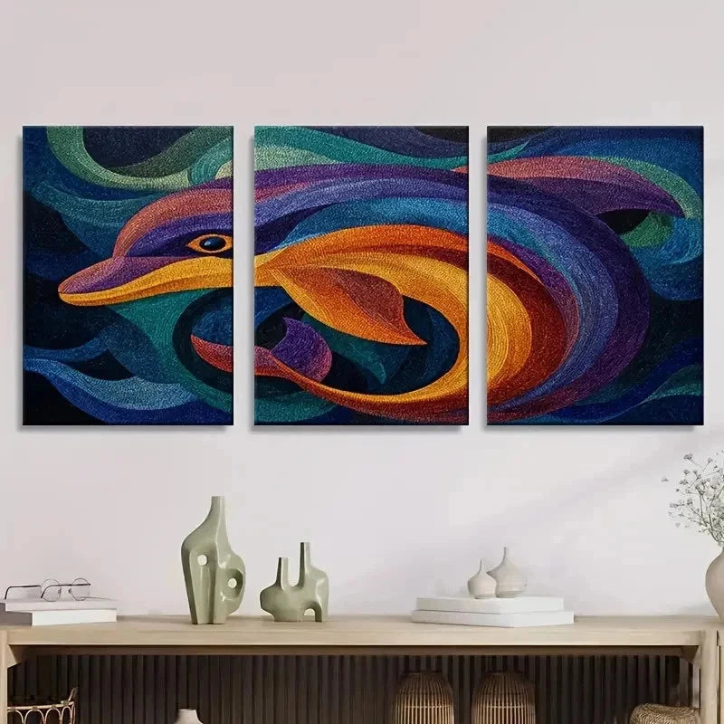 3pcs Abstract Dolphin Wall Art Set Canvas Framed 40x60cm - High Quality Print 100% Australian Made Wall Canvas Ready to Hang
