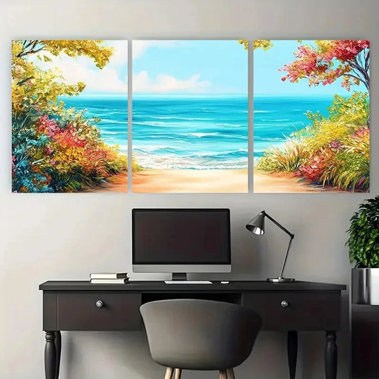 3pcs Tropical Coastal, Relaxing Beach Ocean Metal Print Ready to Hang Art