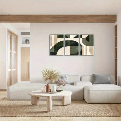3pcs Abstract Green and White wall art Posters Metal Print Ready to Hang Art