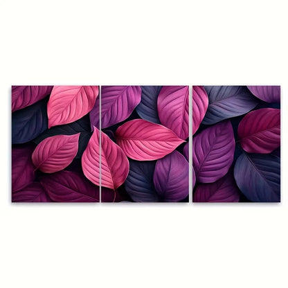 3pcs Magenta Pink Dusky Purple Foliage Metal Print Ready to Hang Art