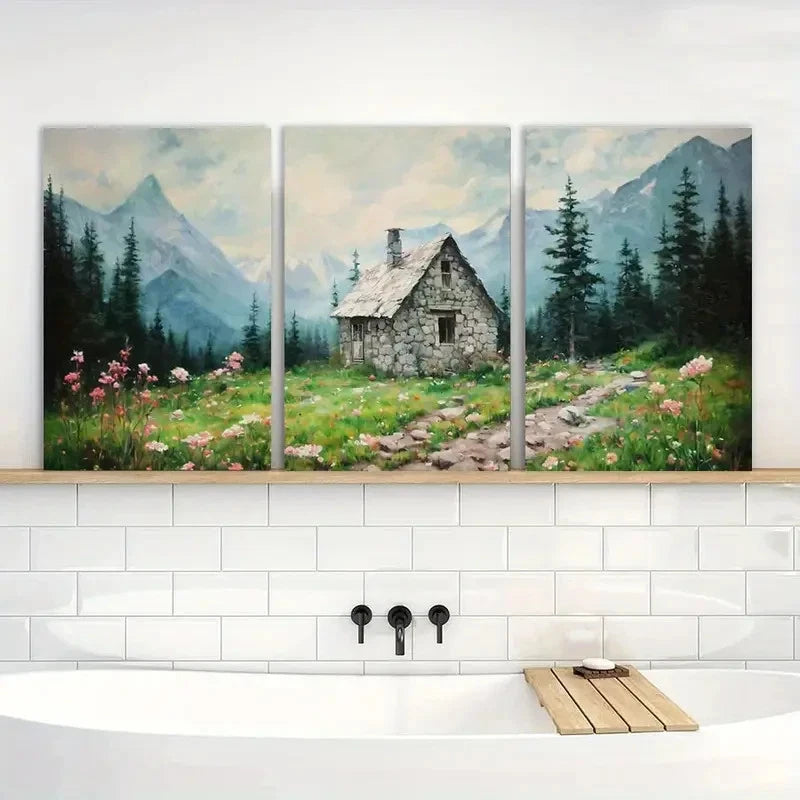 3pcs Painting Nature Forest Mountain Landscape Metal Print Ready to Hang Art
