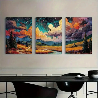 3pcs Vibrant Alaskan Landscape Painting Metal Print Ready to Hang Art