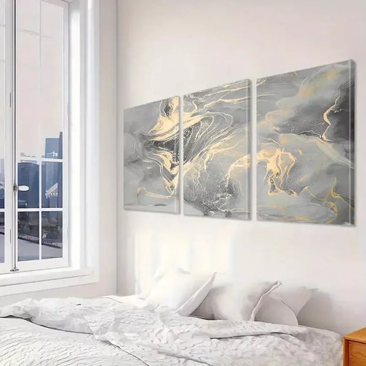 3pcs Abstract Canvas Artwork, Golden Foil Light Purple Canvas Framed 40x60cm - High Quality Print 100% Australian Made Wall Canvas Ready to Hang