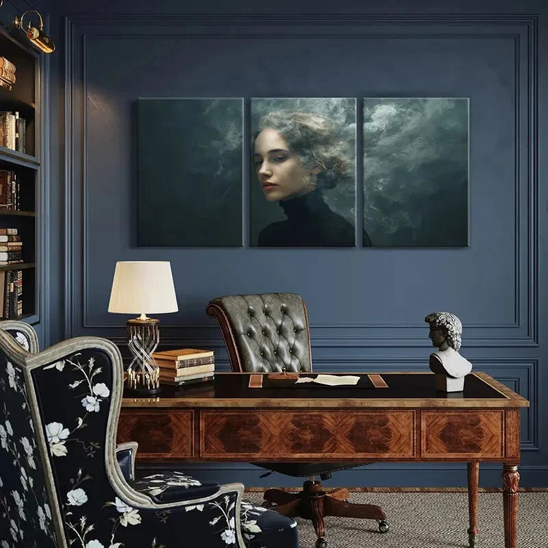 3pcs Mystical Woman Portrait Ethereal Smoke Metal Print Ready to Hang Art