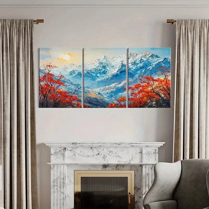 3pcs Alpine Landscape Snowy Peaks Vibrant Colors Metal Print Ready to Hang Art