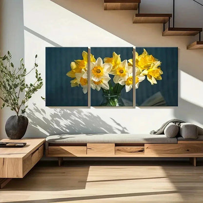 3pcs Yellow White Flower Narcissus Wall Art Set Canvas Framed 40x60cm - High Quality Print 100% Australian Made Wall Canvas Ready to Hang