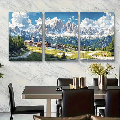 3pcs ibrant Cortina d'Ampezzo Italy Ski Resort Metal Print Ready to Hang Art