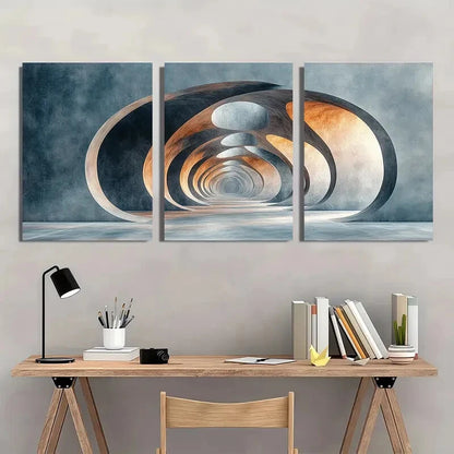 3pcs Textured Effect Gray Abstract Arches Metal Print Ready to Hang Art
