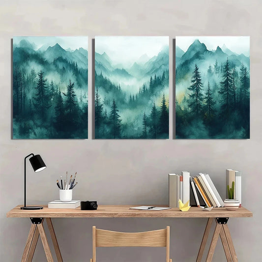 3pcs Abstract Forest Watercolor Wall Art Set Canvas Framed 50x70cm - High Quality Print 100% Australian Made Wall Canvas Ready to Hang