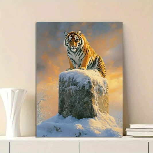 Majestic Tiger, Basking in The Golden Glow of Sunrise 40x60cm Metal Print Ready to Hang