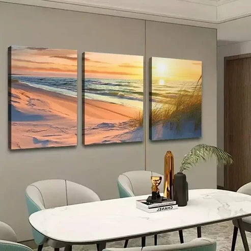 3pcs Sunset Beach Canvas Framed 60x90cm - High Quality Print 100% Australian Made Wall Canvas Ready to Hang