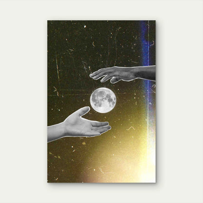 Hands Reaching for a Full Moon Metal Print Ready to Hang