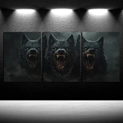 3pcs Wolf wearing a Chain around its Neck Design Metal Print Ready to Hang Art