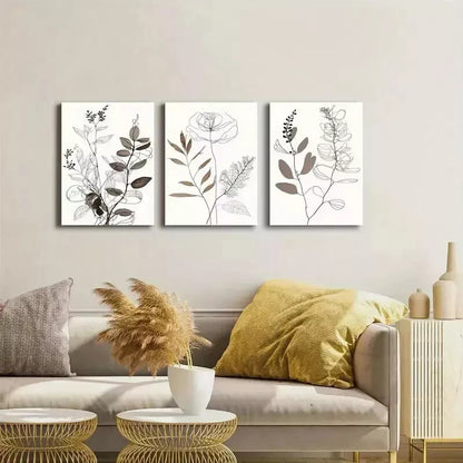 3pcs Minimalist Botanical Line Wall Art Set Canvas Framed 50x70cm - High Quality Print 100% Australian Made Wall Canvas Ready to Hang