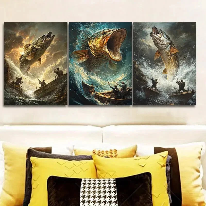 3pcs The Fish Jumped Out Of The Water Metal Print Ready to Hang Art