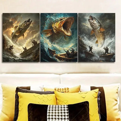 3pcs The Fish Jumped Out Of The Water Metal Print Ready to Hang Art