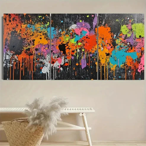3pcs Graffiti Art Splatter Art Grunge Wall Art Set Canvas Unframed - High Quality Print 100% Australian Made Wall Canvas