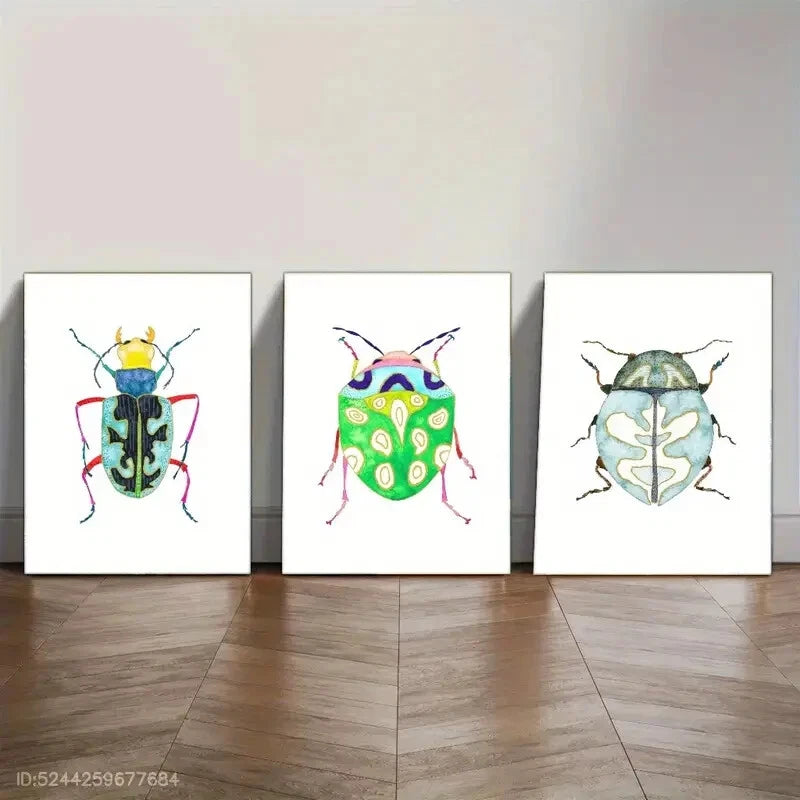 3pcs Light Blue Beetle Art Print Beautiful Bug Art Metal Print Ready to Hang
