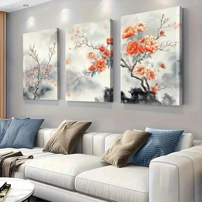 3pcs Lively Peach And Cherry Blossom Wall Art Set Canvas Framed 40x60cm - High Quality Print 100% Australian Made Wall Canvas Ready to Hang
