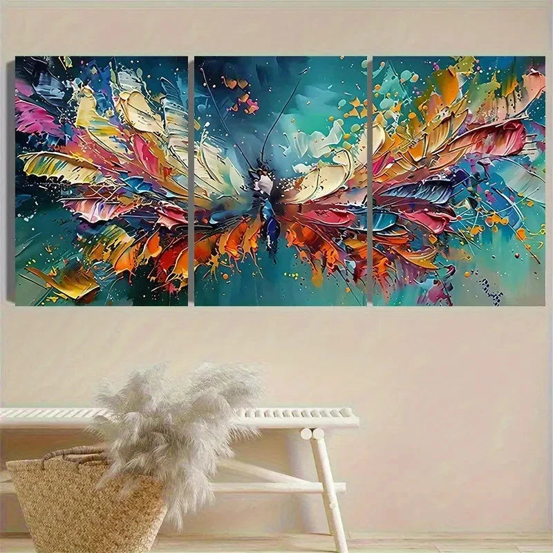 3pcs Colorful Butterfly in Flight Wall Art Set Canvas Framed 50x70cm - High Quality Print 100% Australian Made Wall Canvas Ready to Hang