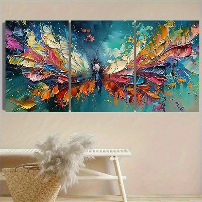 3pcs Colorful Butterfly in Flight Wall Art Set Canvas Framed 50x70cm - High Quality Print 100% Australian Made Wall Canvas Ready to Hang