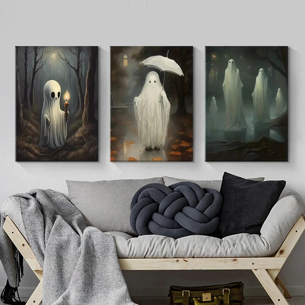3pcs Cute and Funny Little Ghosts Metal Print Ready to Hang Art