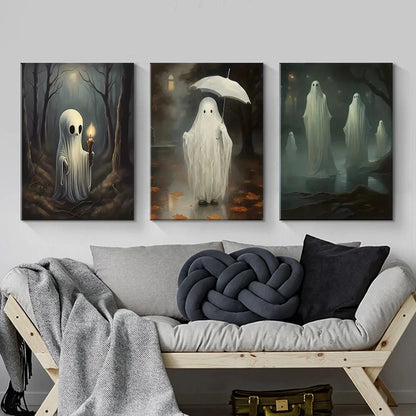 3pcs Cute and Funny Little Ghosts Metal Print Ready to Hang Art
