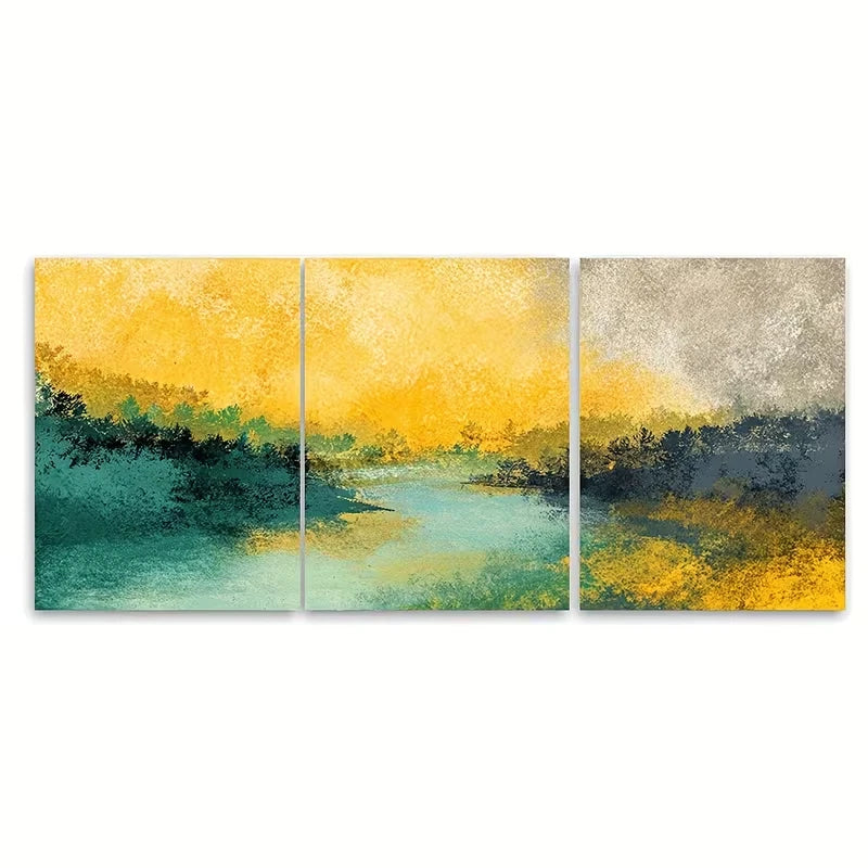 3pcs Yellow Green Landscape Abstract Metal Print Ready to Hang Art
