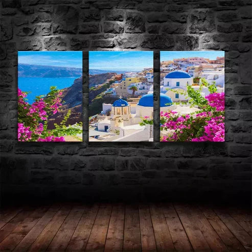 3pcs Island burner City Of Oia On Island Santorini Greece Canvas Framed 60x90 cm - High Quality Print 100% Australian Made Wall Canvas Ready to Hang