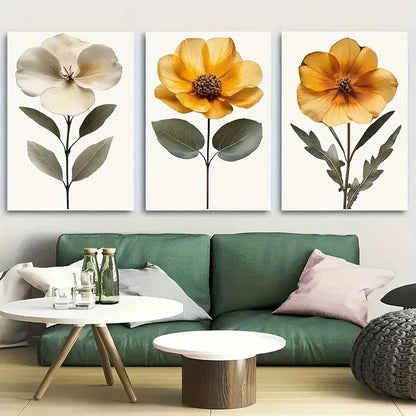 3pcs Wildflower Botanical Dried Flower Arrangement Metal Print Ready to Hang Art